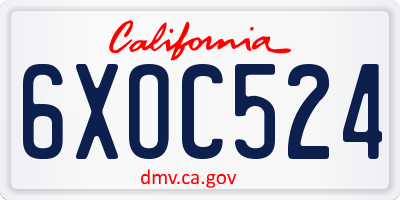CA license plate 6XOC524