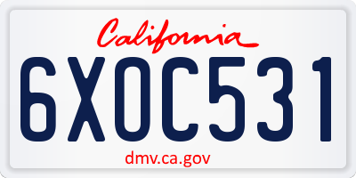 CA license plate 6XOC531