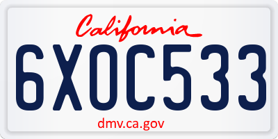 CA license plate 6XOC533