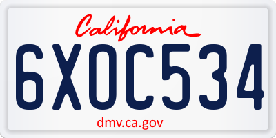 CA license plate 6XOC534