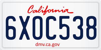 CA license plate 6XOC538