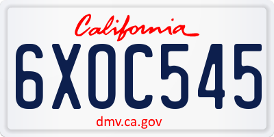 CA license plate 6XOC545
