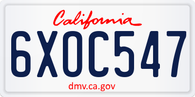 CA license plate 6XOC547
