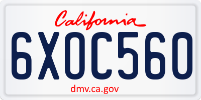 CA license plate 6XOC560
