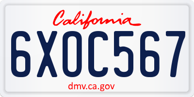 CA license plate 6XOC567