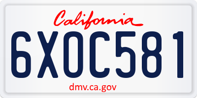 CA license plate 6XOC581