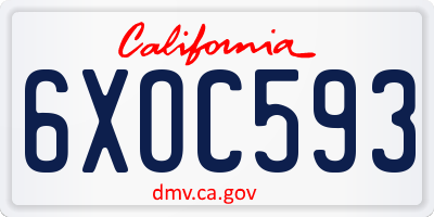 CA license plate 6XOC593