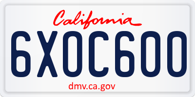 CA license plate 6XOC600