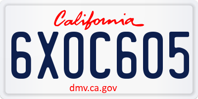 CA license plate 6XOC605