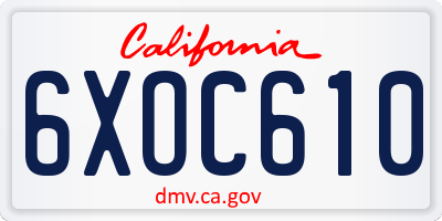 CA license plate 6XOC610