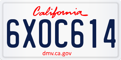 CA license plate 6XOC614