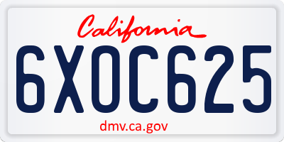CA license plate 6XOC625