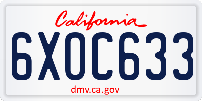CA license plate 6XOC633