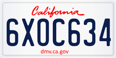 CA license plate 6XOC634