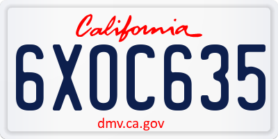 CA license plate 6XOC635