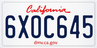 CA license plate 6XOC645