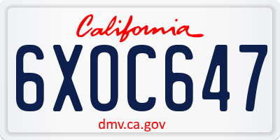 CA license plate 6XOC647