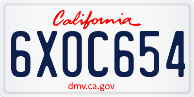 CA license plate 6XOC654