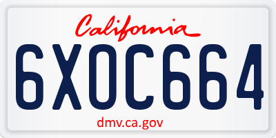 CA license plate 6XOC664
