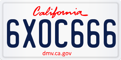 CA license plate 6XOC666