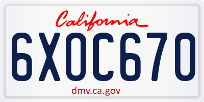 CA license plate 6XOC670