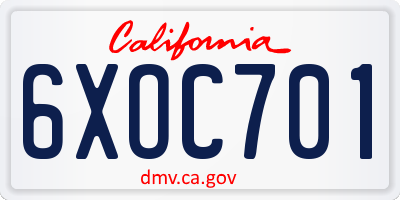 CA license plate 6XOC701