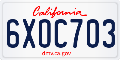 CA license plate 6XOC703