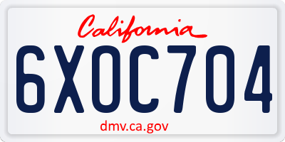 CA license plate 6XOC704