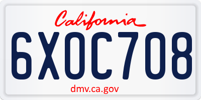 CA license plate 6XOC708