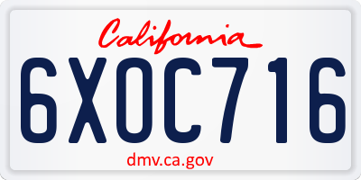 CA license plate 6XOC716
