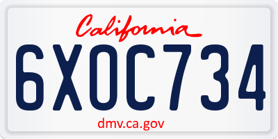 CA license plate 6XOC734