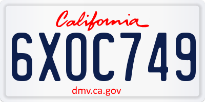 CA license plate 6XOC749