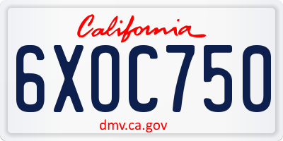 CA license plate 6XOC750