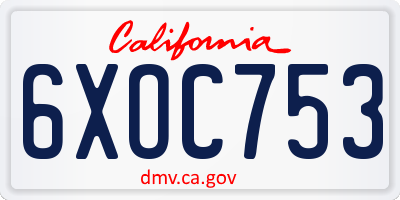 CA license plate 6XOC753