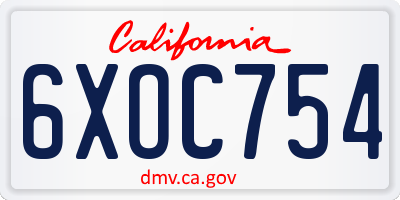 CA license plate 6XOC754