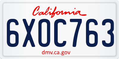CA license plate 6XOC763