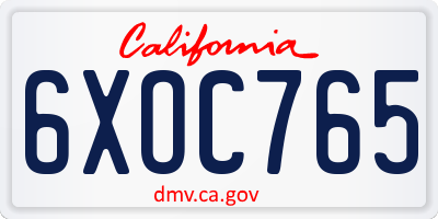 CA license plate 6XOC765