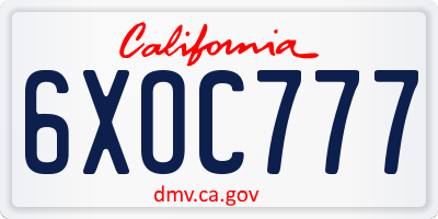 CA license plate 6XOC777