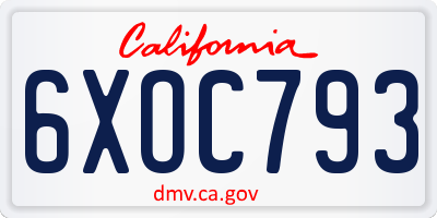 CA license plate 6XOC793