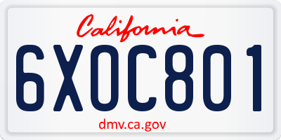 CA license plate 6XOC801