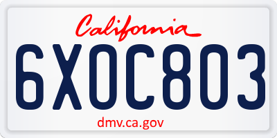 CA license plate 6XOC803