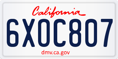 CA license plate 6XOC807