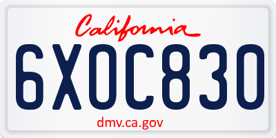 CA license plate 6XOC830
