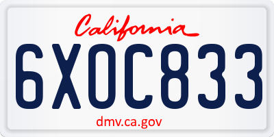 CA license plate 6XOC833