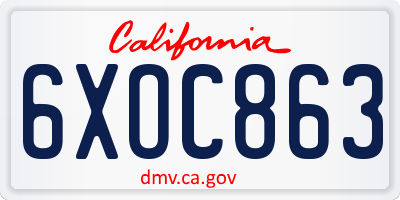 CA license plate 6XOC863