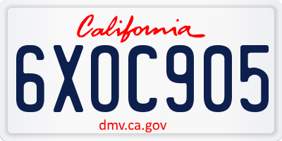 CA license plate 6XOC905