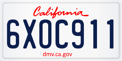 CA license plate 6XOC911