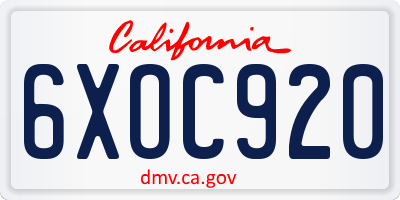 CA license plate 6XOC920
