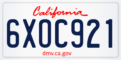 CA license plate 6XOC921