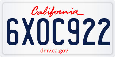 CA license plate 6XOC922